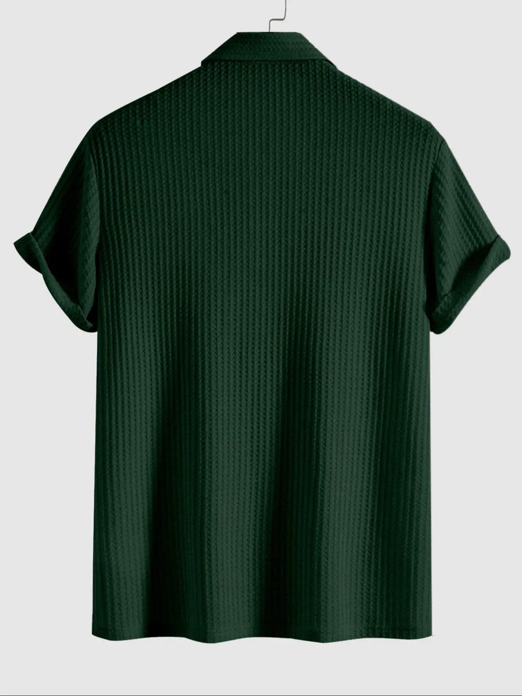 Plain Jacquard Knit Polo Shirt Green Short Sleeve