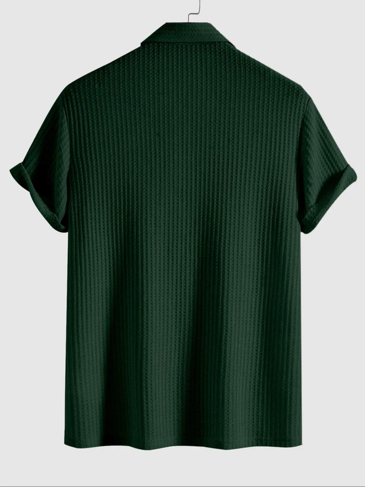 Plain Jacquard Knit Polo Shirt Green Short Sleeve