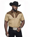 Big & Tall Men's Western Textured Brown Short Sleeve Shirt