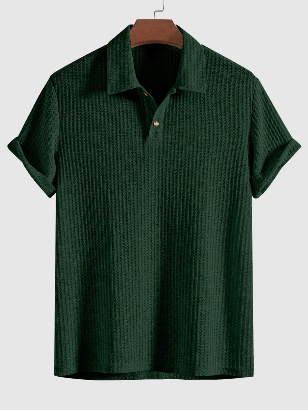 Plain Jacquard Knit Polo Shirt Green Short Sleeve