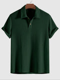 Plain Jacquard Knit Polo Shirt Green Short Sleeve