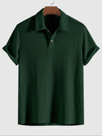 Plain Jacquard Knit Polo Shirt Green Short Sleeve