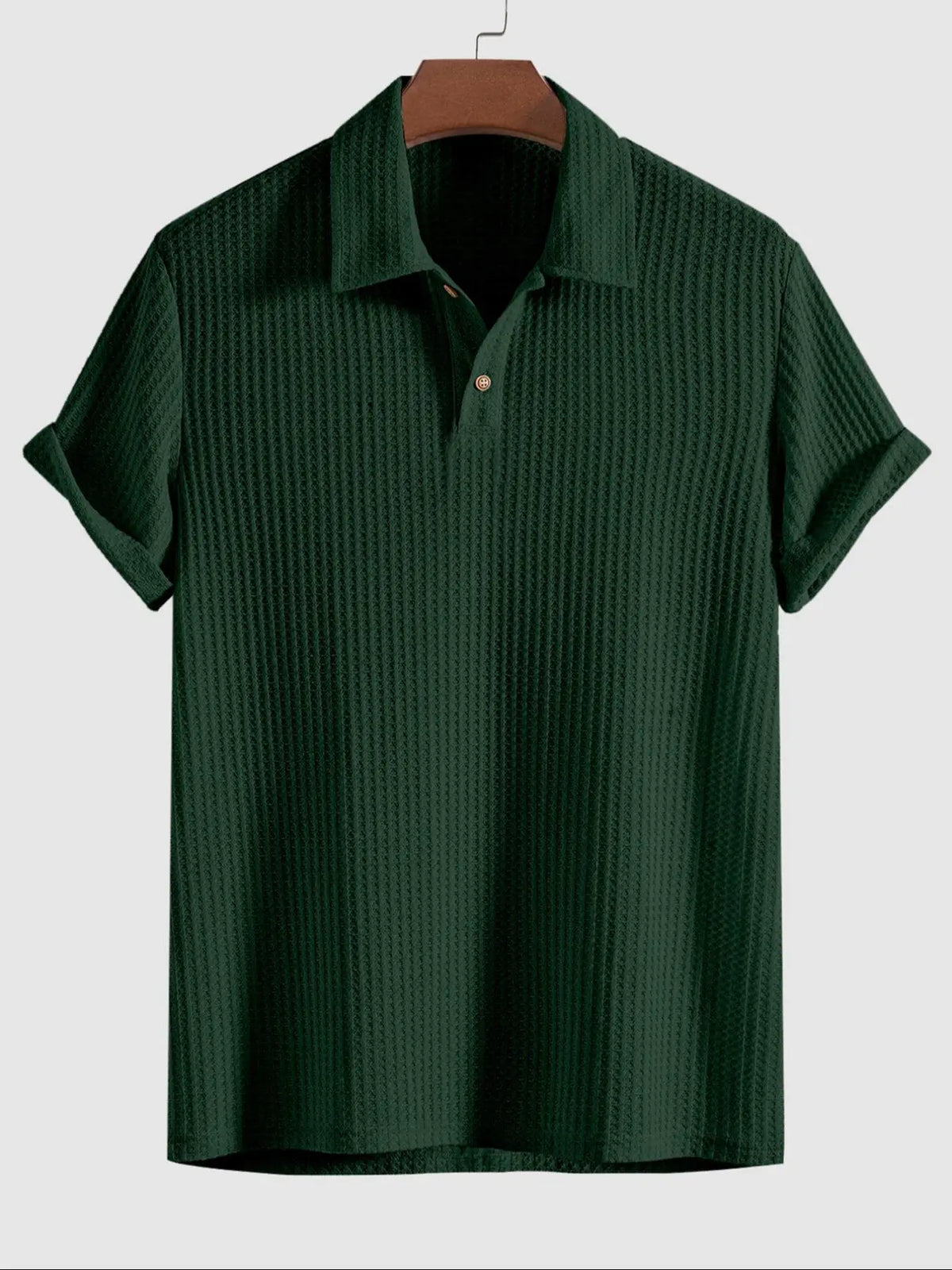 Plain Jacquard Knit Polo Shirt Green Short Sleeve