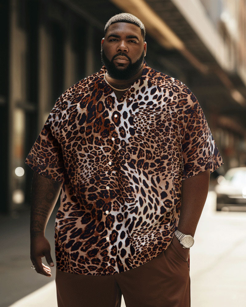 Men's Big & Tall Snakeskin Leopard Print 90s Rock Gradient Element Short-Sleeved Shirt
