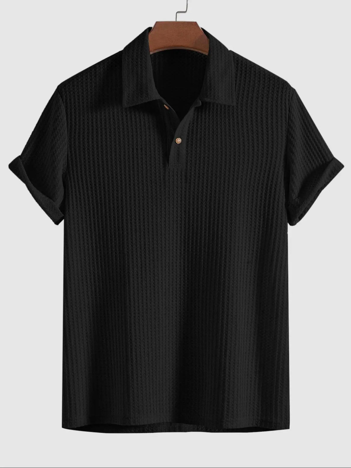 Plain Jacquard Knit Polo Shirt Green Short Sleeve