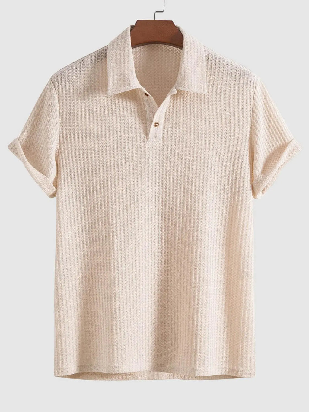 Plain Jacquard Knit Polo Shirt Green Short Sleeve