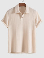 Plain Jacquard Knit Polo Shirt Green Short Sleeve
