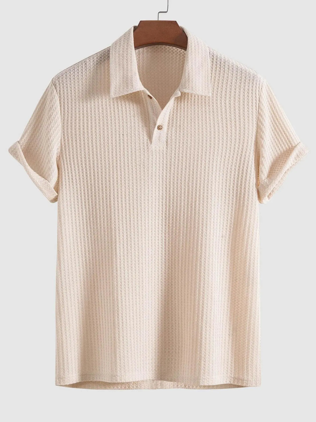 Plain Jacquard Knit Polo Shirt Green Short Sleeve