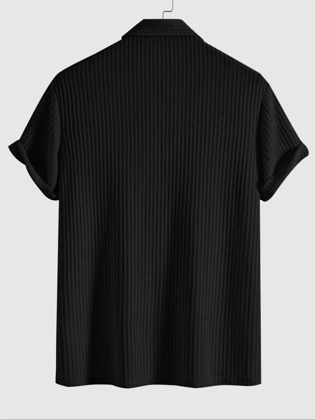 Plain Jacquard Knit Polo Shirt Green Short Sleeve
