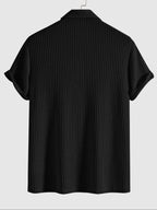 Plain Jacquard Knit Polo Shirt Green Short Sleeve
