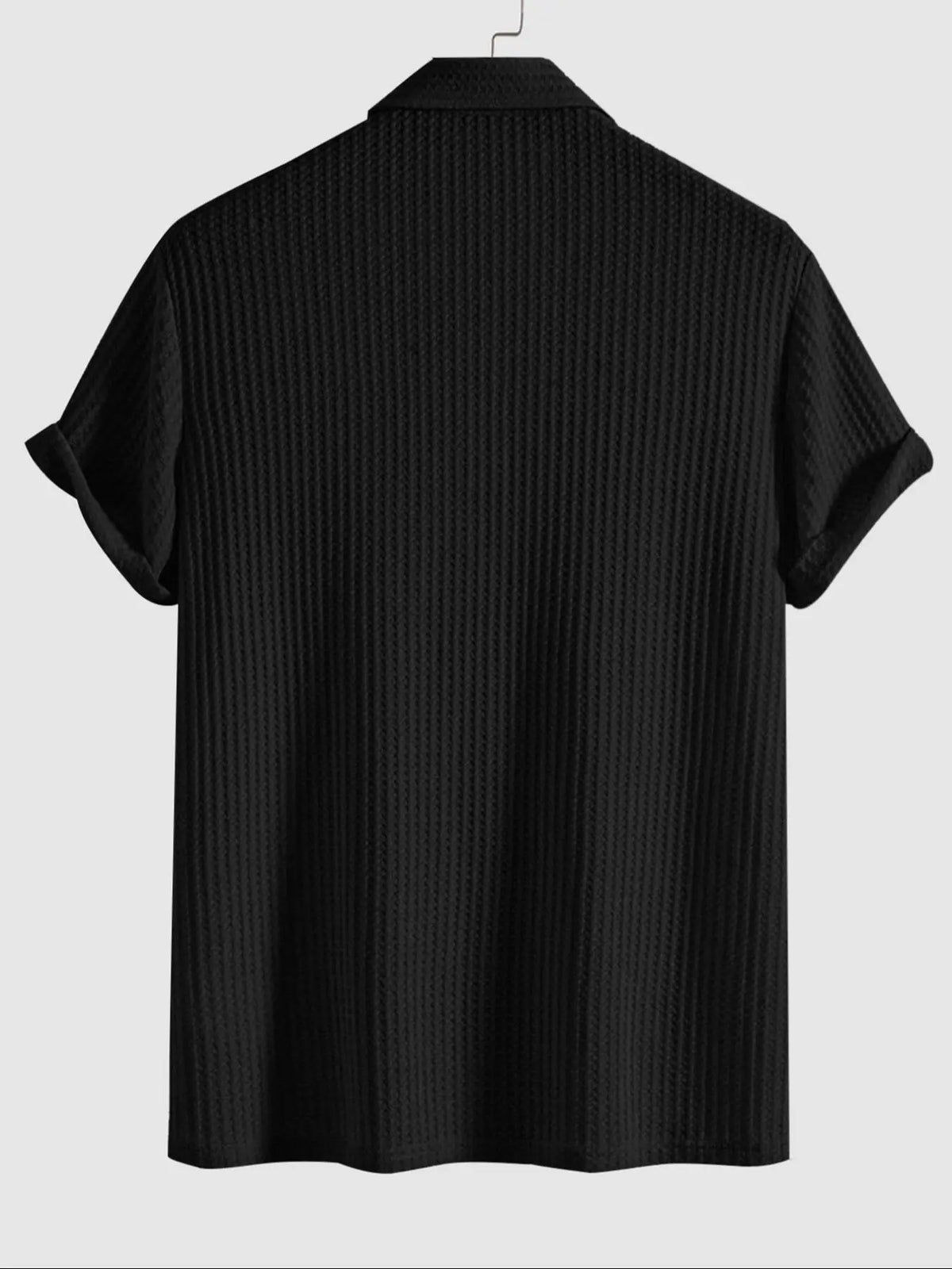 Plain Jacquard Knit Polo Shirt Green Short Sleeve