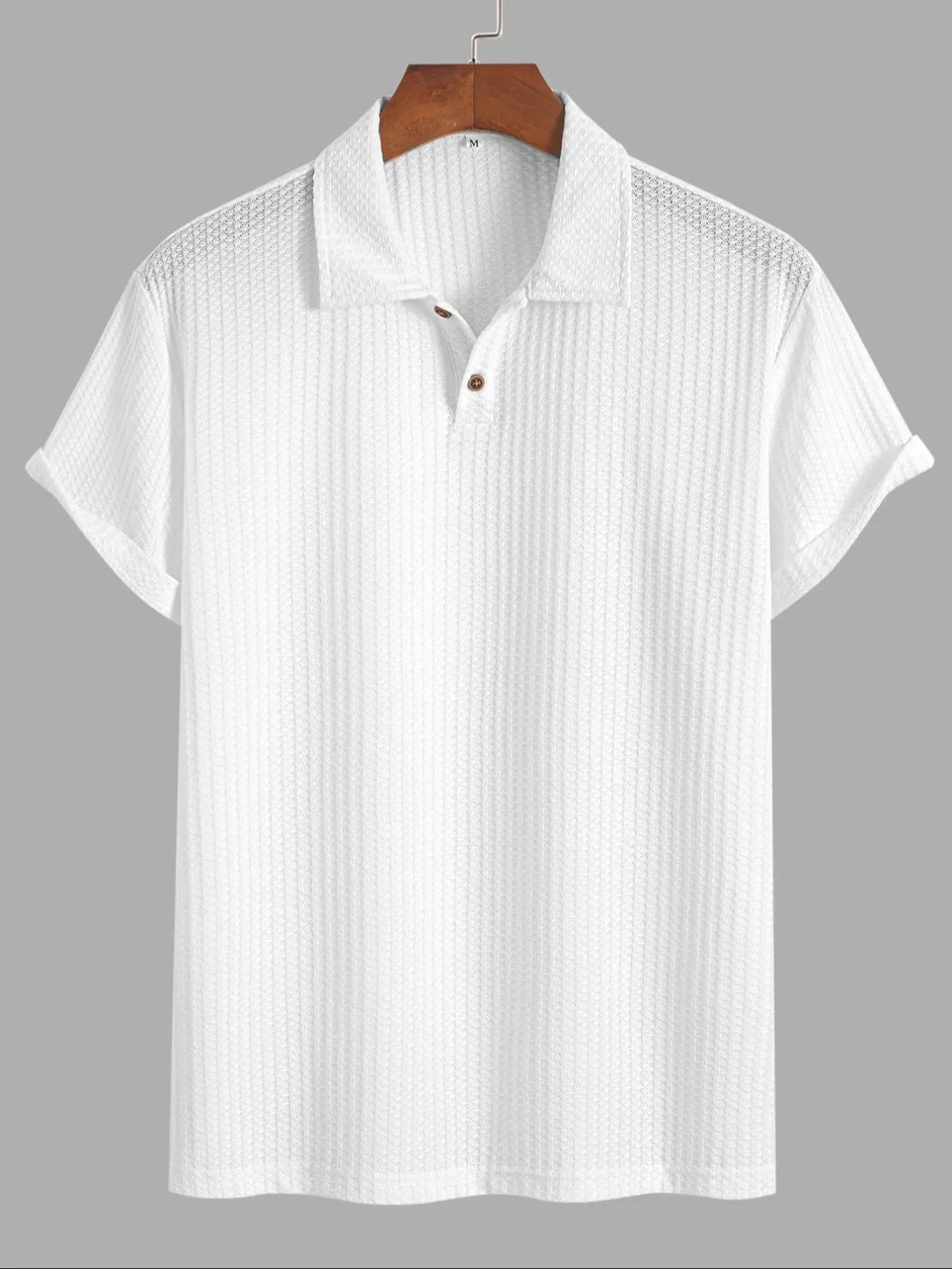Plain Jacquard Knit Polo Shirt Green Short Sleeve