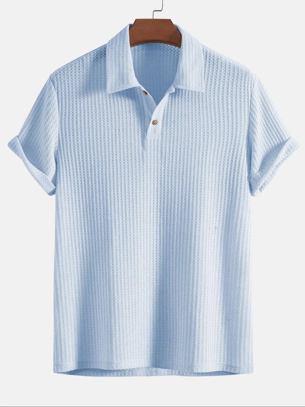 Plain Jacquard Knit Polo Shirt Green Short Sleeve