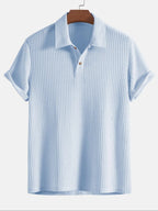 Plain Jacquard Knit Polo Shirt Green Short Sleeve