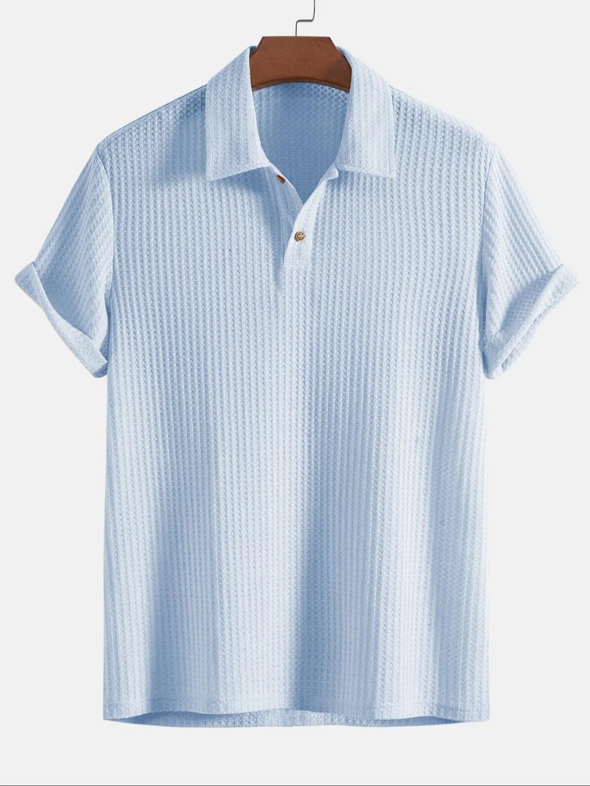Plain Jacquard Knit Polo Shirt Green Short Sleeve