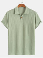 Plain Jacquard Knit Polo Shirt Green Short Sleeve