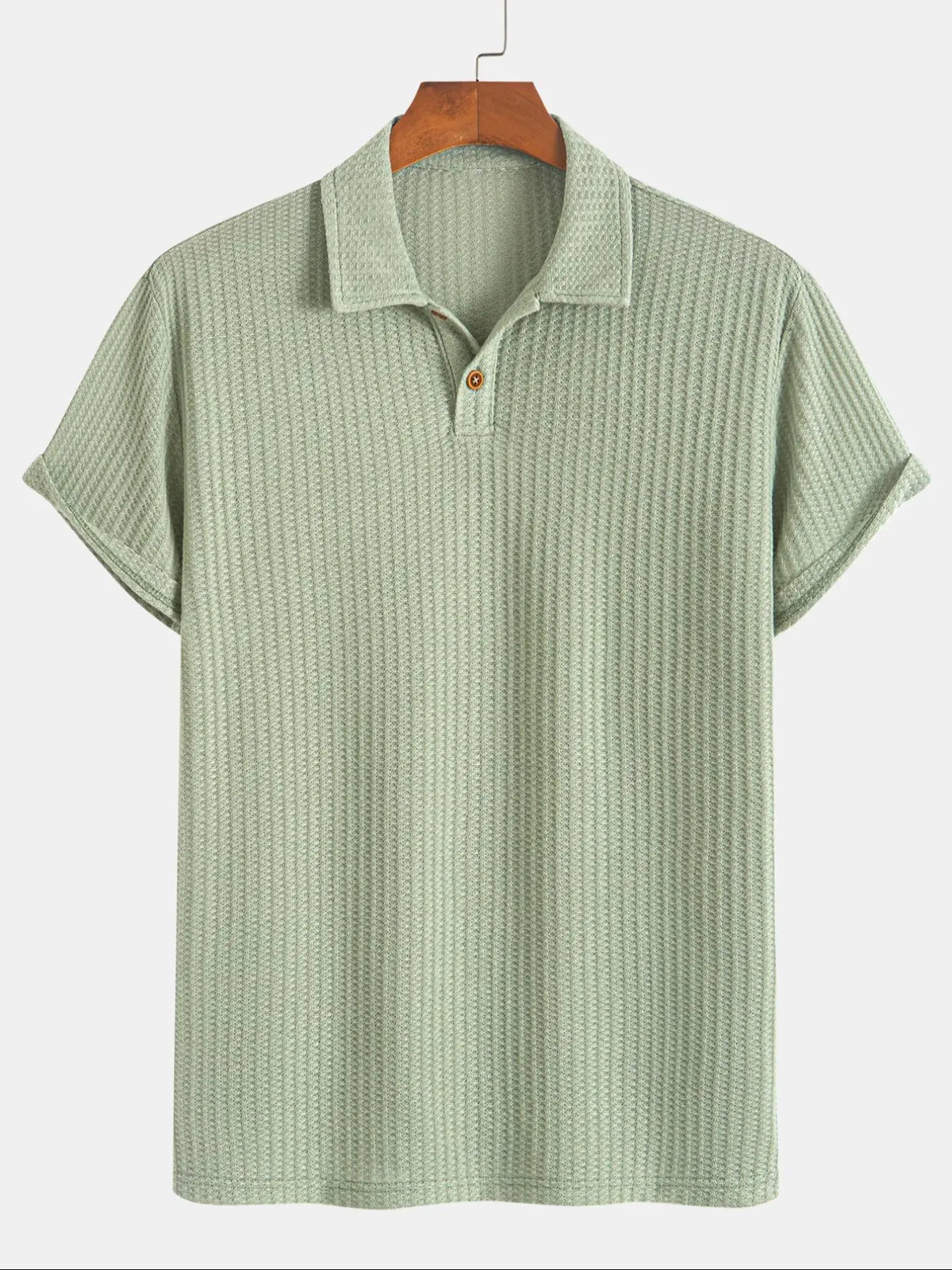 Plain Jacquard Knit Polo Shirt Green Short Sleeve