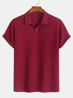 Plain Jacquard Knit Polo Shirt Green Short Sleeve