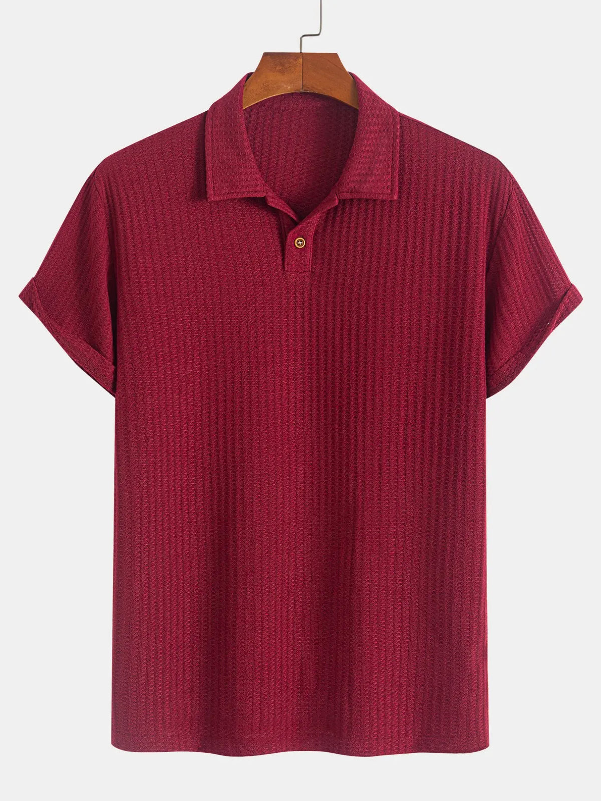 Plain Jacquard Knit Polo Shirt Green Short Sleeve